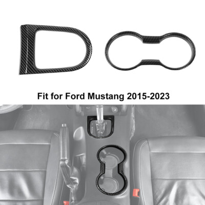 Carbon Fiber Car Cup Holder Gear Shift Frame Trim Bezel for Ford Mustang 2015-23