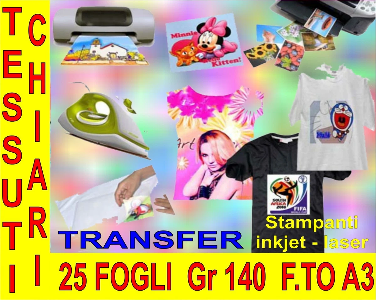 50 Fogli A4 Carta Transfer Per Tessuti Chiari, 140g, Per Stampanti Inkjet, New Paper