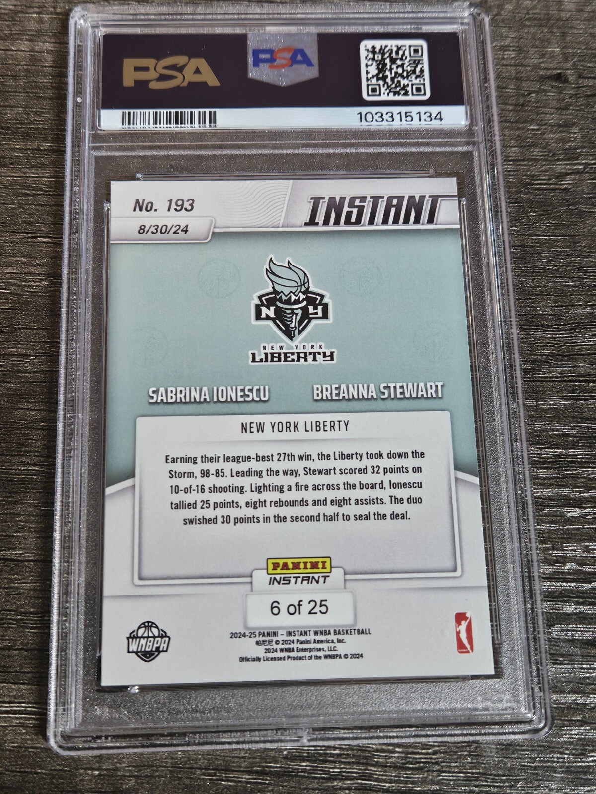 2024 PANINI INSTANT IONESCU/STEWART - JUNGLE CARD "6 of 25" - PSA 10 GEM MINT view 4