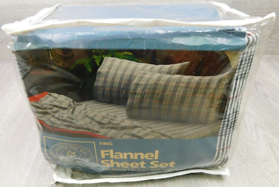 Windsor Browne Flannel Sheet Set Black Red Plaid Cotton 4-Piece King Luxurious