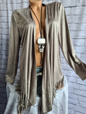 CECIL Strickjacke Cardigan Jacke Damen grau Taupe Ton Langarm Fransen (0 195) 