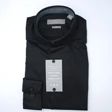 Perry Ellis Men's Dress Shirt 15 32/33 SLIM FIT Black Solid Non-Iron NWT $69.50