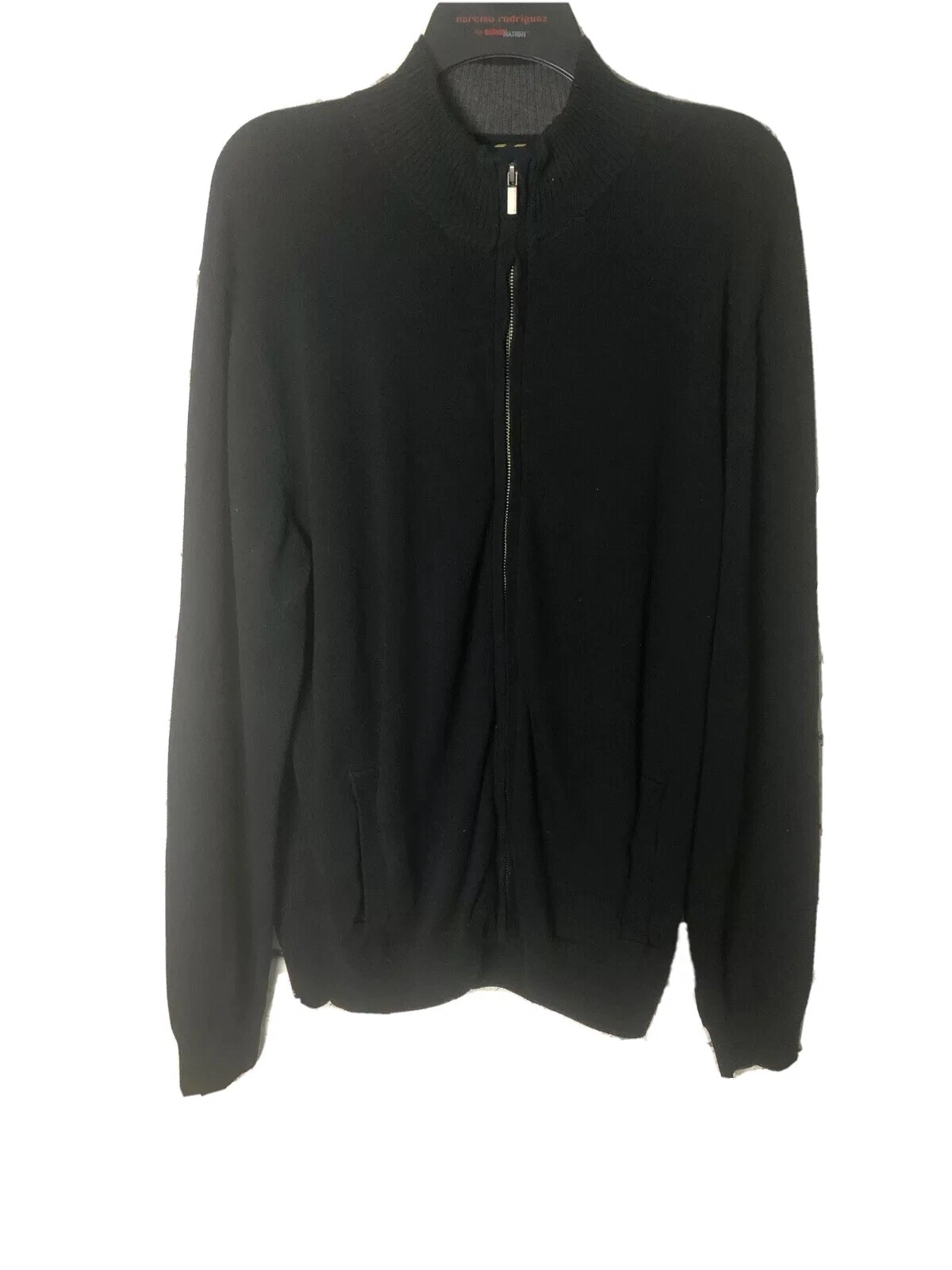 Club Room Men Full Zip Jacket Black Cotton Elbow Patch Pockets Rib Trim Medium