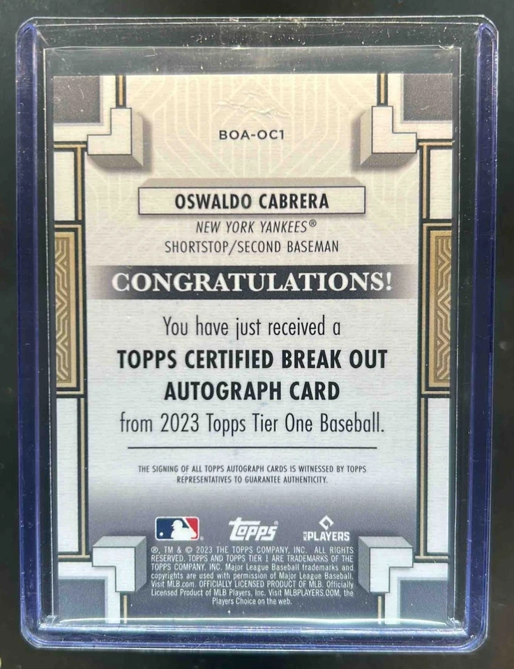 2023 Topps Tier One Oswaldo Cabrera Break Out Auto Rookie RC #/249 Yankees - Image 2 of 2