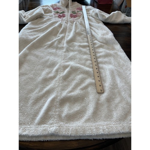 Vintage NATIONAL Chenille Robe Lounge Wear Half Zip Cotton Blend Ivory Floral PL - Picture 8 of 13