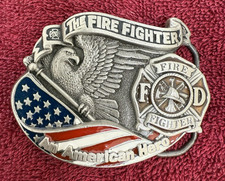 Fire Fighter American Hero Eagle USA Flag Belt Buckle Solid Pewter