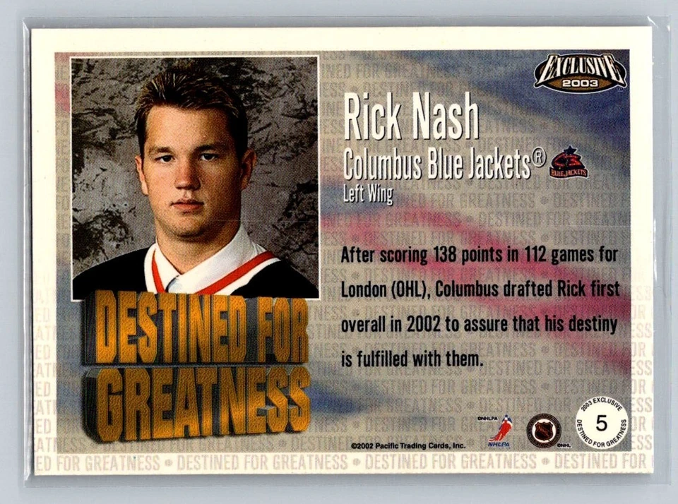 2002-03 Pacific Exclusive - Rick Nash -Rookie - Image 2 of 2