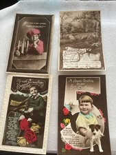 4 Vintage Birthday Cars. 1 with  PennyRed (1d) Stamp On Back.