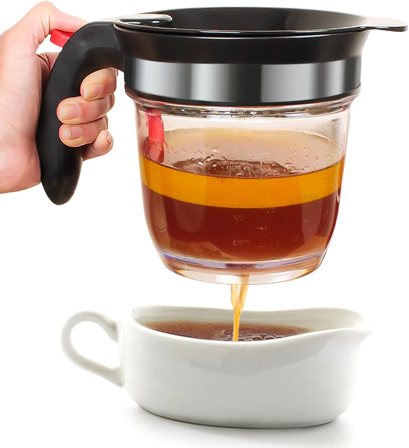 Fat Separator w/ Bottom Release,4cup Gravy Separator for Cooking w/ Oil Strainer