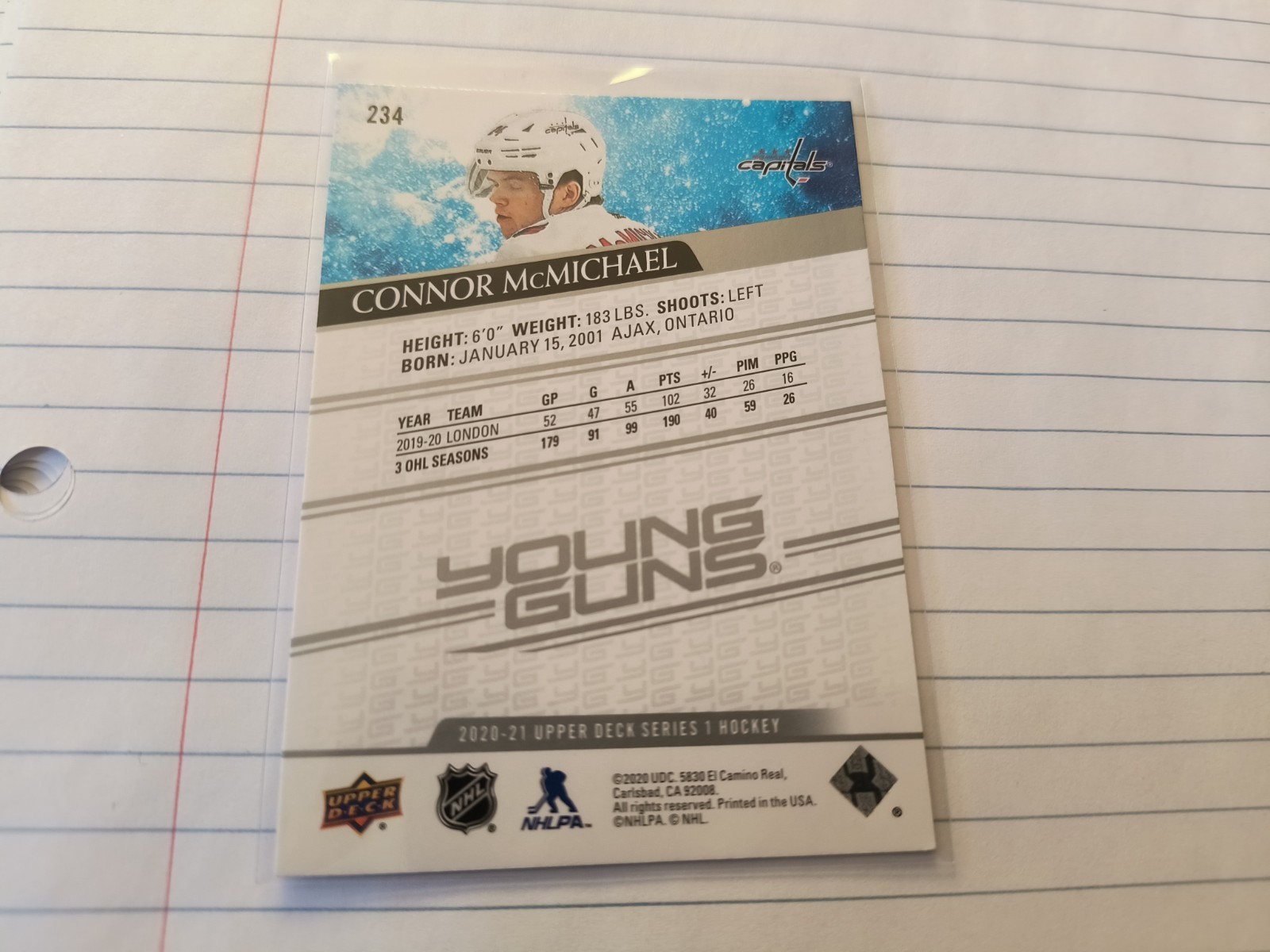 2020-21 Upper Deck - Young Guns Connor McMichael #234 (RC)