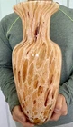 Maestri Vetrai Murano 14.5” Hand Blown Large Art Glass Vase Gold Flake Italy