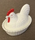 Vintage Milk Glass Hen Chicken on a Nest Covered Candy Dish