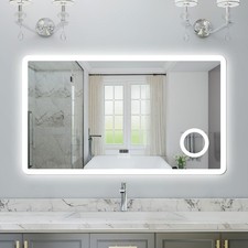 LED Illuminated Bathroom Mirror Multifunction Anti-fog Bluetooth Magnifier Clock