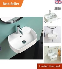 Elegant Space-Saving Ceramic Bathroom Sink - Wall-Mounted & Stylish