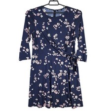 Womens Chaps Blue & Pink Floral Draped Knot Front Dress 3/4 Sleeve Size XL