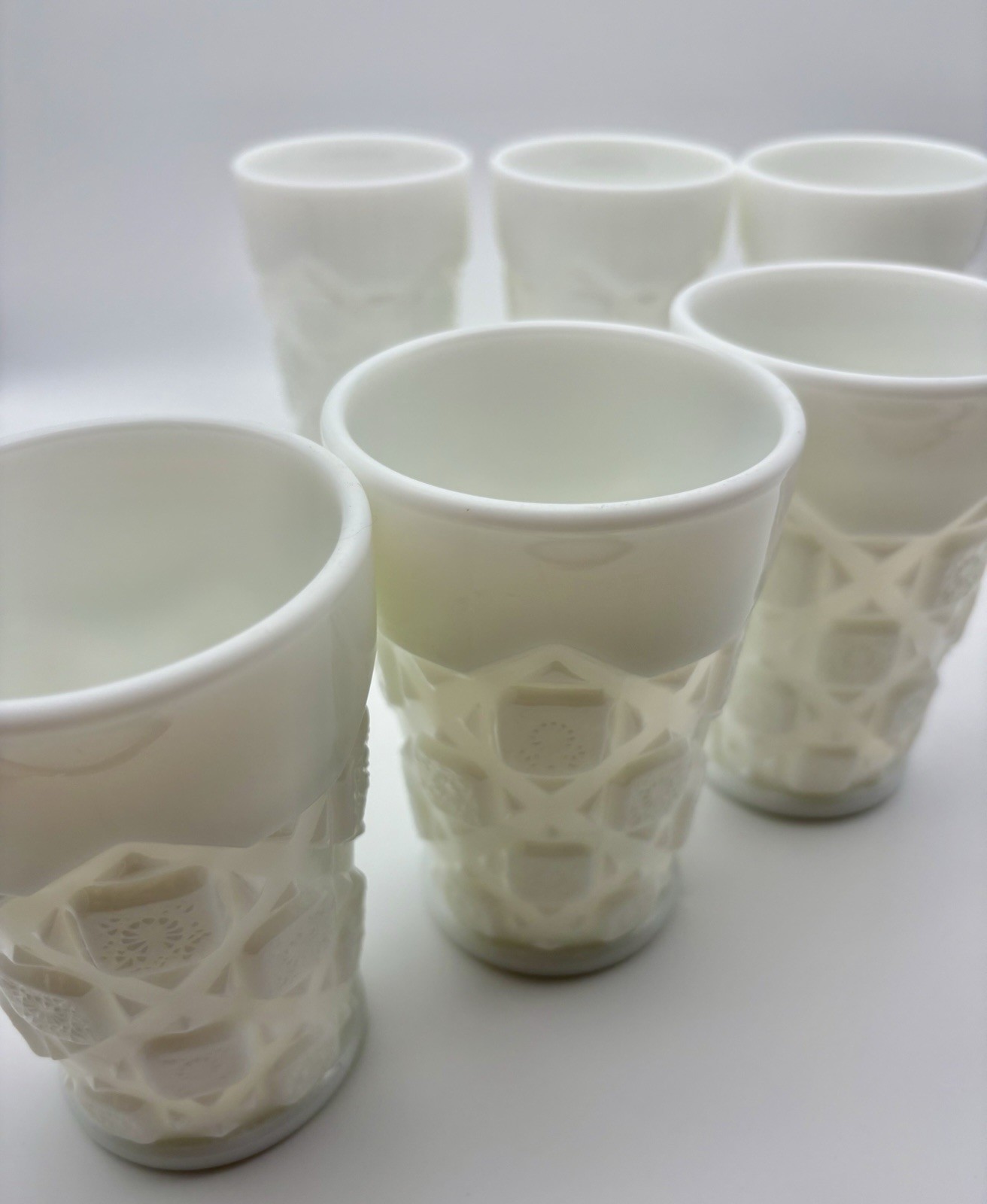 6 vintage Westmoreland Old Quilt Milk Glass 🤍Tumbler Glasses Euc