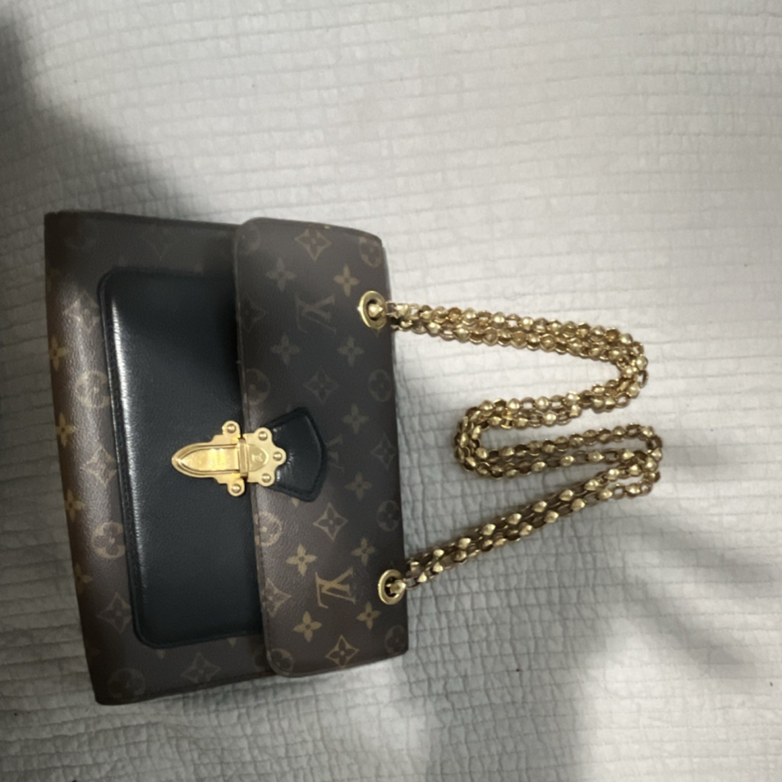 Louis Vuitton Monogram Chain Strap Shoulder Bag Brown Black Gold Hardware