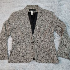 Vintage Jones New York Womens Jacket 6 Black Floral Blazer Button Up Comfort