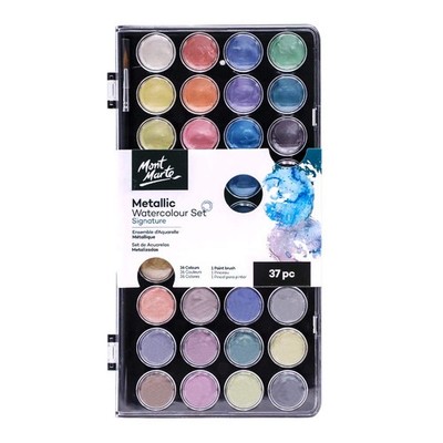 Mont Marte Signature Metallic Watercolor Set, 37 Piece Pearl Paint, 36 Vibrant