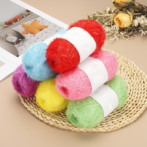 2 Knäuel Scrubbie Garn, Glitzergarn Polyester für Geschirrtücher, orange - Bild 4 von 6