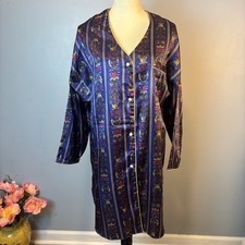 Vintage Vanity Fair Button Up Nightgown Robe Long Sleeve Royal Blue Large