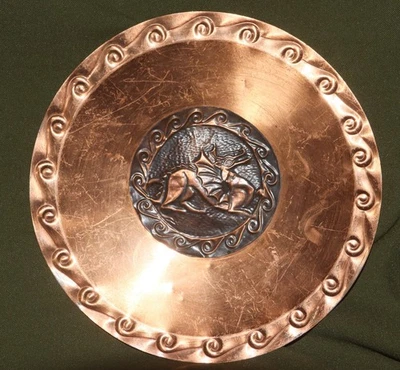 Vintage 20 cm copper decorative plate Thracian motifs Folk art - Bild 1 von 4