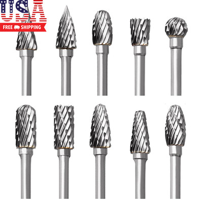 Tungsten Carbide Rotary Burr Set for Dremel, 10PCS Carbide Double Cut Carving Bu