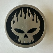 2004 Giant Harley Flaming Skull Pure Pewter Enamel Engraved Belt Buckle Vintage