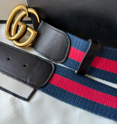小物 Gucci GG buckle leather & fabric belt Gucci GG Buckle Marmont Blue, Red WEB Leather Black Belt 115 cm