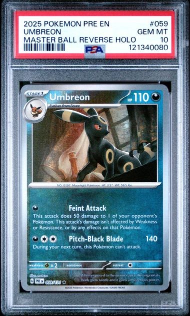 Graded Pokemon - Umbreon Masterball (059/131) Prismatic Evolutions PSA 10