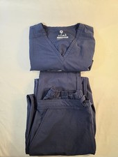 Adar Addition Women s Slim V-Neck Scrub Set Stretch Cargo Pants Top Blue Med