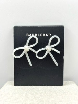 BaubleBar PE Polyethylene Metal Linear White Ribbon Bow Pierced Earrings