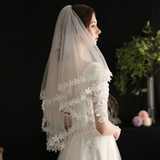Headdress Bridal Veils Pearls Bride Wedding Veil White 2T Elbow Flower Lace Comb