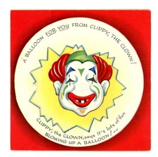 Vintage Greeting Card - Clown face,  insert red  balloon for nose. 