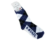 FOR BARE FEET MEN'S NCAA  KANSAS STATE ARGYLE LINEUP CREW DRESS SOCKS,ONE SIZE 