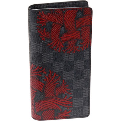 Louis Vuitton Zipper Long Wallet With Coin Purse Damier Graphite Red Portefeuill