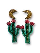 M&F Western Beaded Cactus Moon Earrings
