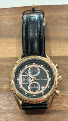 Daniel Hechter Men s Watch Gold Tone Case with Black Leather Strap - Never Worn