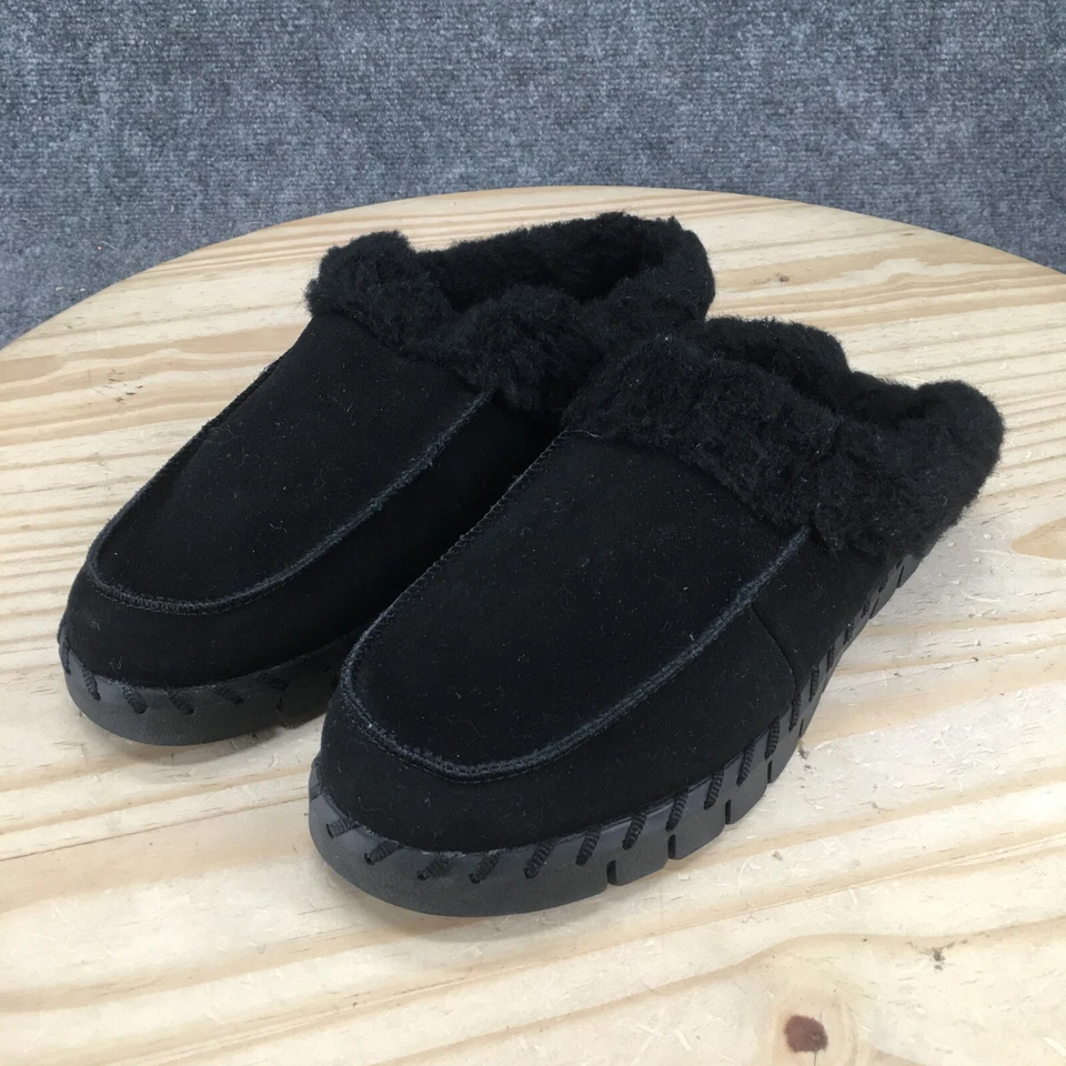 Muk Luks Slippers Womens 11 Flexi Buffalo Furry Clogs Casual Black Suede Slip On - Image 3 of 4