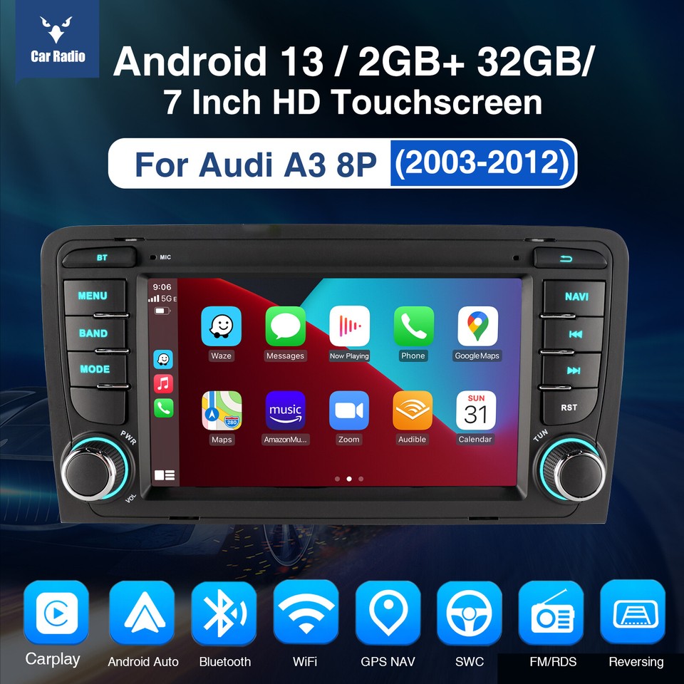 CarPlay For Audi A3 8P 20032011 Android 13 Apple Carplay GPS NAVI Head