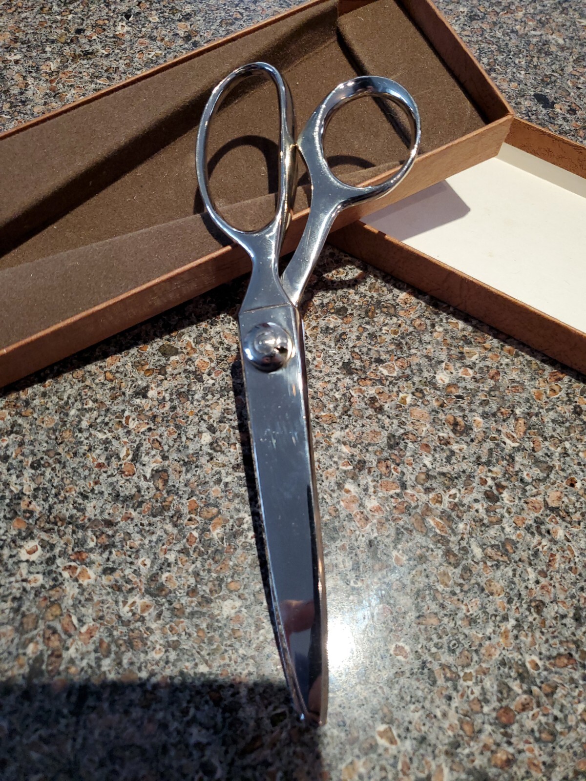 Vintage Gingher Pinking Shears w/Box G7P Brazil Chrome Scissors Right
