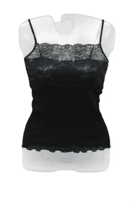 WOOL/SILK TOP with shoulder straps, frame neckline, spider, black cod. 07709E