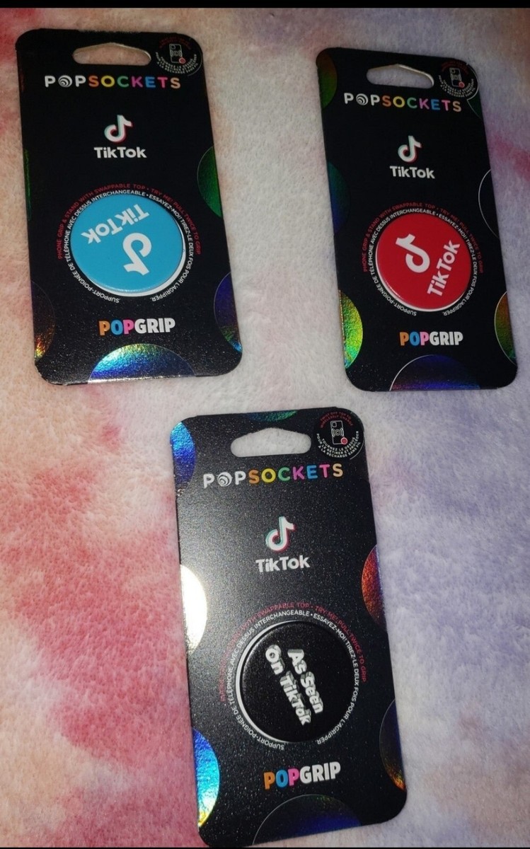 Lot Of 3, Pop Sockets, TIK-TOK EDITION w Swappable Top New Phone Popgrip Red