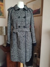 Fuchs Schmitt Women's Herringbone Double Breasted Beited Coat With Wool Sz Uk12