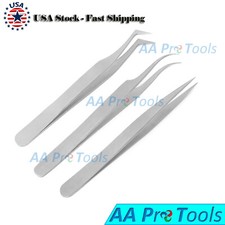 3 Pcs Eyelash Extension Tweezers Straight Curved Stainless Steel Set 3 Pcs