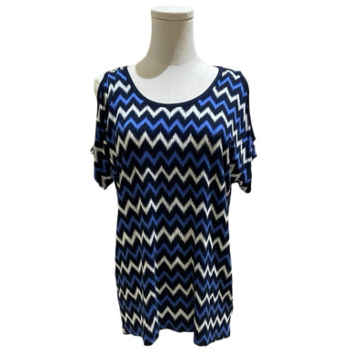 Michael Kors Blue Printed Top Blouse Cold Shoulder Lightweight SZ S NWT