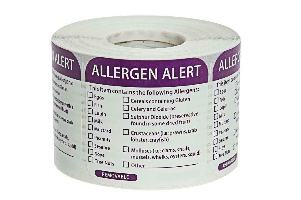 Food Allergy Allergen Warning Labels – 500 Catering Stickers Roll with Dispenser