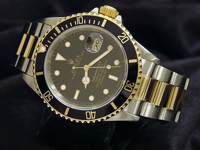 Мужские часы Rolex Submariner 18k желтое золото нержавеющая сталь черная дата Sub 16613