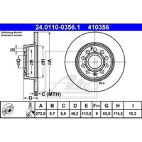 Ate Bremsscheibe 24.0110-0356.1 FüR Ford Seat Skoda Vag, Hinterachse