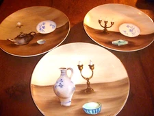 Vtg. Andrea Sadak Set of 3 8" Decorative Plates Hand Painted Signed Vandorn